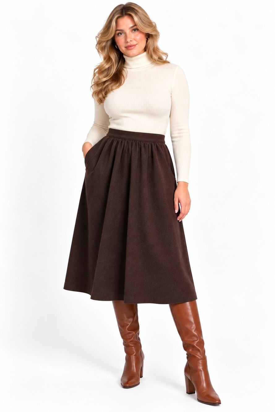 NWT Vintage ‘80s 100% Wool Dark Brown A-Line Midi Skirt Union Made
